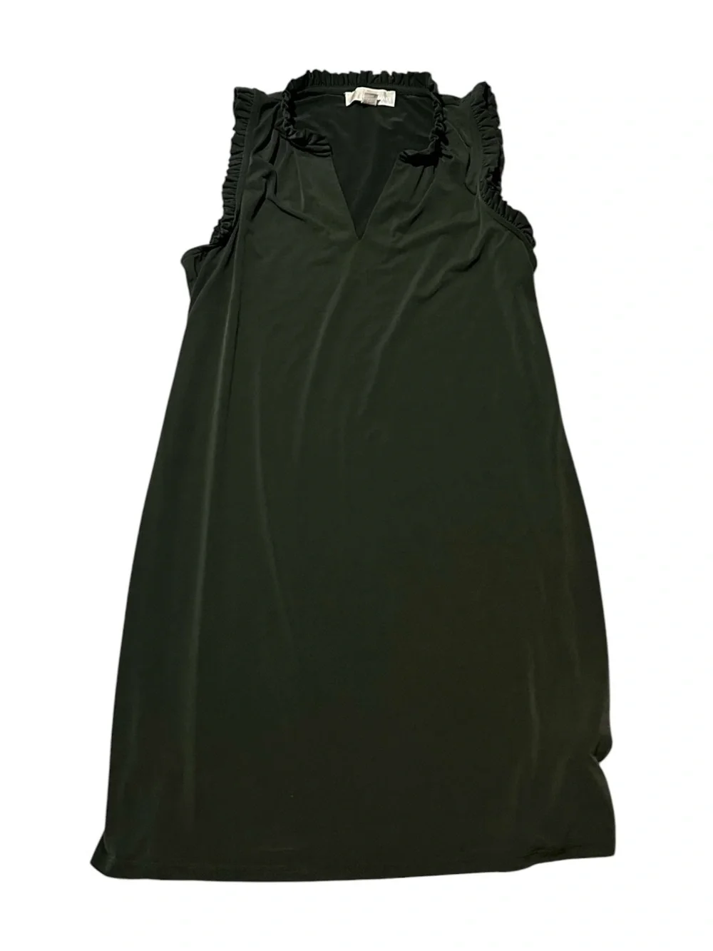 Ruffled Sleeveless V-Neck Shift Dress - Green